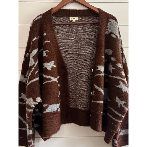 Pol Oversized Cropped Stars Cardigan | Brown | Women’s L | Cozy Fall Vibes - Picture 3 of 11